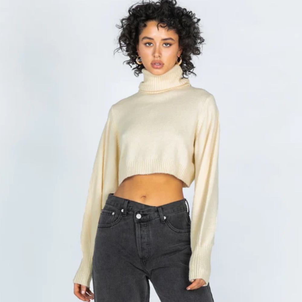 Princess Polly Zahara Cropped Turtleneck Sweater Cream